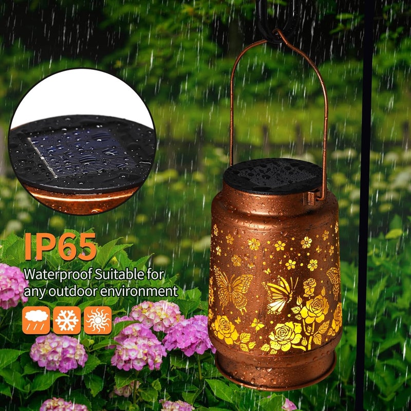 BODEVEDOB Butterfly Solar Lanterns Outdoor Waterproof Rose Garden Decor Gifts for Women Mom Grandma Hanging Solar Lights Metal Solar Decoration Outside for Yard,Patio,Backyard,Porch - Image 5
